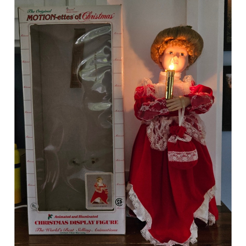 VTG RARE 1994 Telco Motion-ettes of Christmas Animated Girl 24" Red Velvet Dress